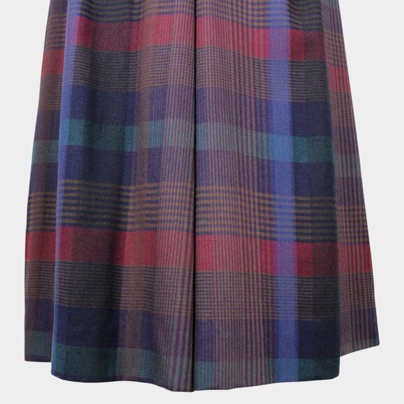 Vintage 70s / 80s Pleated Purple Plaid Midi Skirt w/ Pockets Size Small - Picture 2 of 7